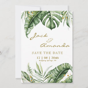 Budget Green Leaf Boho Wedding speichern Sie die D Einladung