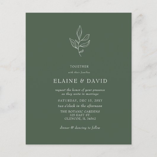 Budget Green Modern Botanical Wedding Einladungen (Vorderseite)