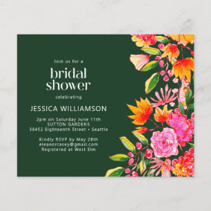 Budget Green Pink Floral Brautparty Einladung