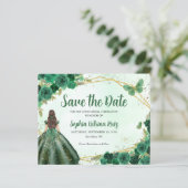 Budget Green Princess Quinceañera Save the Date (Stehend Vorderseite)