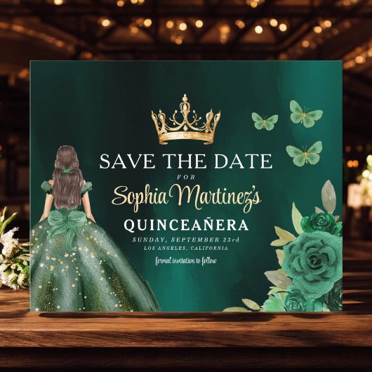 Budget Green Princess Quinceañera Save the Date Flyer