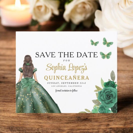 Budget Green Princess Quinceañera Save the Date Flyer