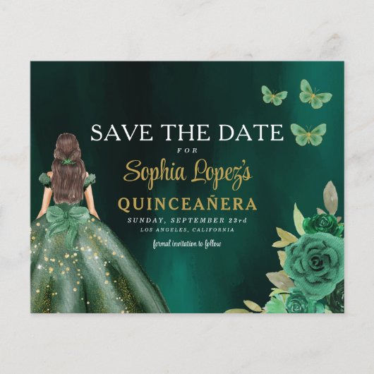 Budget Green Princess Quinceañera Save the Date Flyer (Vorne)