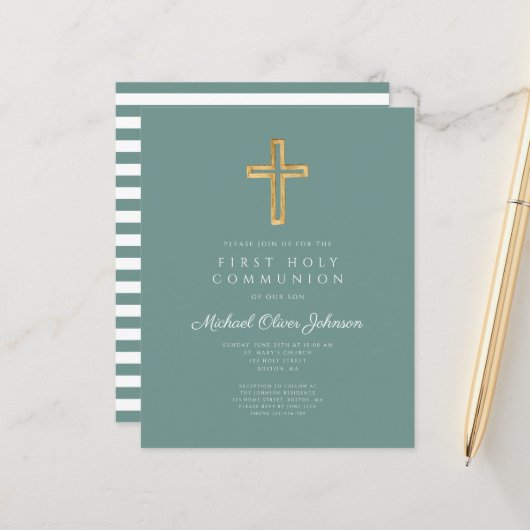 Budget Green Religious Boy Erste Kommunion Sheet (Vorderseite/Rückseite Beispiel)