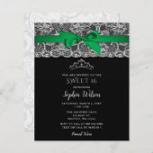 Budget Green Ribbon Lace Sweet 16 Einladung (Vorne/Hinten)
