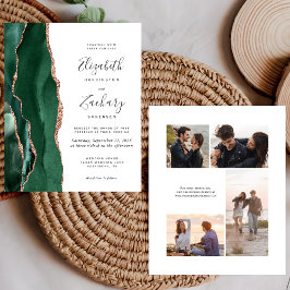 Budget Green Rose Gold 4-Photo Wedding Invite
