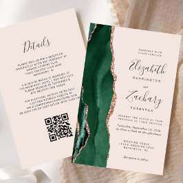 Budget Green Rose Gold Agate Blush QR Code Wedding