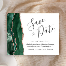 Budget Green Rose Gold Agate Wedding Save the Date