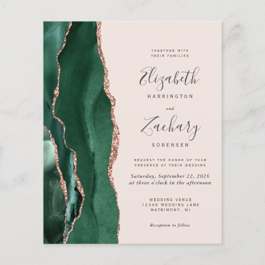 Budget Green Rose Gold Blush Photo Wedding Invite (Vorderseite)
