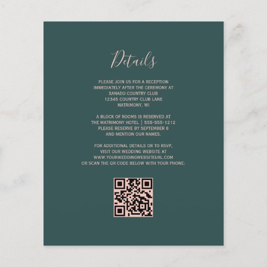 Budget Green Rose Gold Glitzer QR Code Hochzeit (Rückseite)