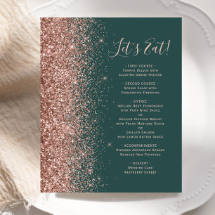 Budget Green Rose Gold Glitzer Wedding Menu