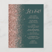 Budget Green Rose Gold Glitzer Wedding Menu (Vorderseite)
