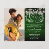 Budget Green Rustic Lights 2 Foto Hochzeit Einladu (Vorderseite)