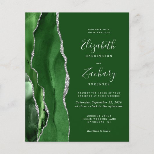 Budget Green Silver 4-Photo Wedding Invite (Vorderseite)