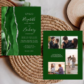 Budget Green Silver 4-Photo Wedding Invite