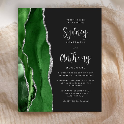 Budget Green Silver Agate Calligraphy Wedding