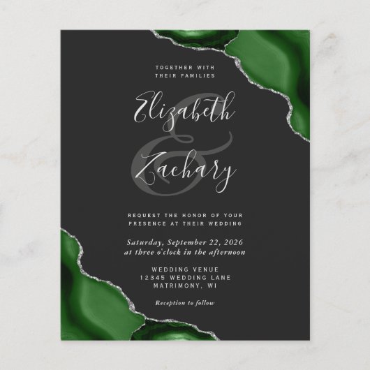 Budget Green Silver Agate Corners Dark Wedding (Vorderseite)