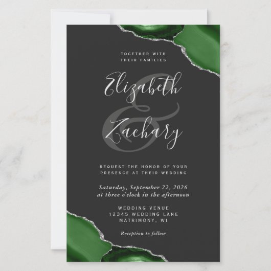 Budget Green Silver Agate Corners Dark Wedding (Vorderseite)