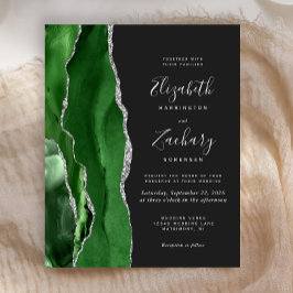 Budget Green Silver Agate Dark Wedding Einladung