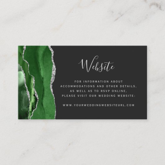 Budget Green Silver Agate Dark Wedding QR Code Begleitkarte (Vorderseite)