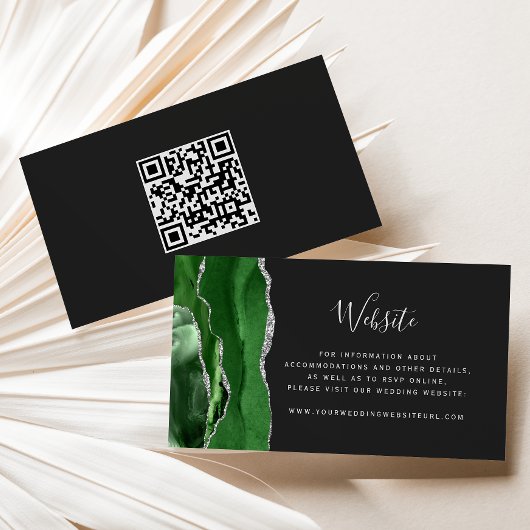 Budget Green Silver Agate Dark Wedding QR Code Begleitkarte