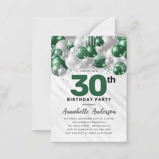 Budget Green Silver Ballon Glitzer 30. Geburtstag Mitteilungskarte (Vorderseite)