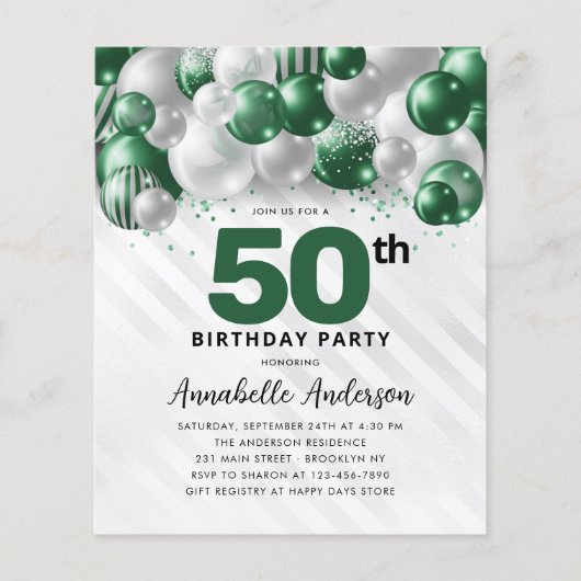 Budget Green Silver Ballon Glitzer 50. Geburtstag (Vorderseite)