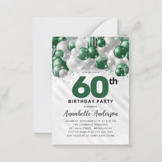Budget Green Silver Ballon Glitzer 60. Geburtstag Mitteilungskarte