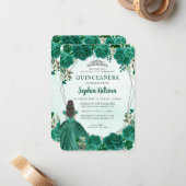 Budget Green Silver Blumenprinzessin Quinceañera Mitteilungskarte (Vorderseite/Rückseite Beispiel)