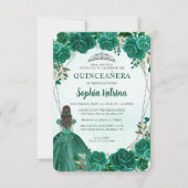 Budget Green Silver Blumenprinzessin Quinceañera Mitteilungskarte (Vorderseite)