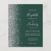 Budget Green Silver Glitzer QR Code Hochzeit Einla (Vorderseite)