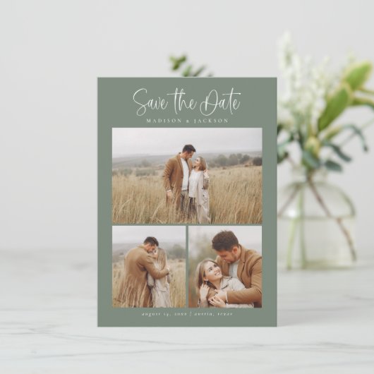 Budget Green Simple Calligraphy Script-Foto Save The Date (Stehend Vorderseite)