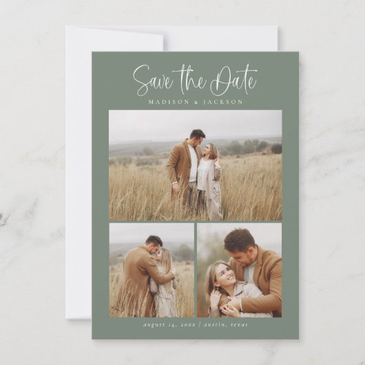 Budget Green Simple Calligraphy Script-Foto Save The Date (Vorderseite)