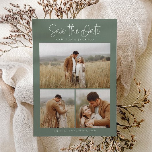 Budget Green Simple Calligraphy Script-Foto Save The Date