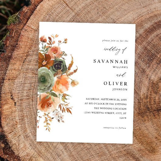Budget Green & Terra Cotta Floral Wedding Flyer