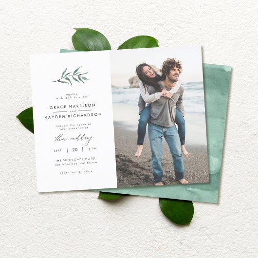 Budget Green Watercolor Branch Wedding Foto