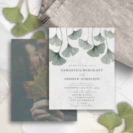 Budget Green Watercolor Ginkgo Hochzeit Einladung