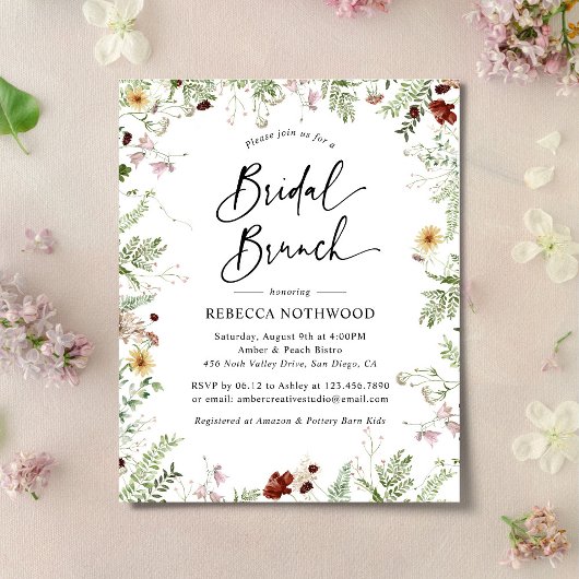 Budget Green Wildblumen Bridal Brunch Einladung