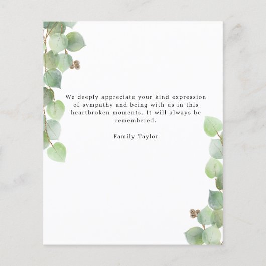 Budget Greenery Beerdigung Foto Flat Danke Karte (Rückseite)