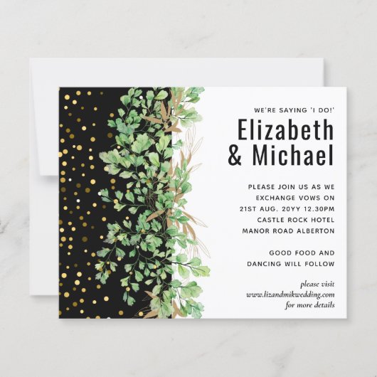 Budget Greenery Blätter Night Sky Wedding (Vorderseite)