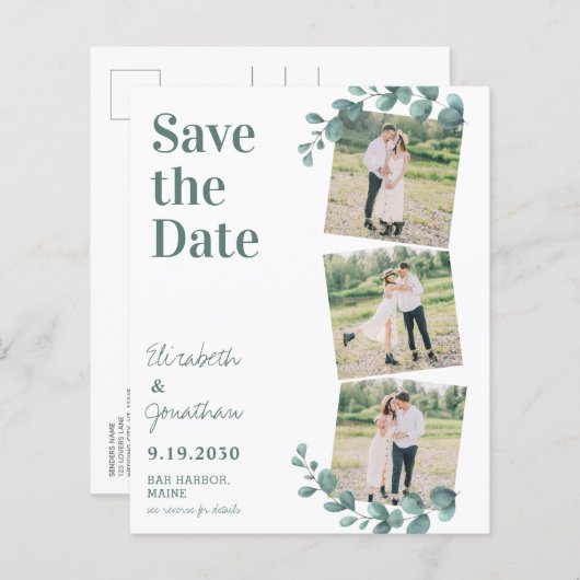 Budget Greenery Blätter QR Code Foto Save the Date (Vorne/Hinten)