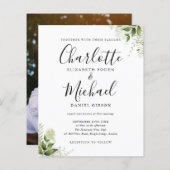 Budget Greenery Blätter Script Foto Wedding Einlad (Vorne/Hinten)