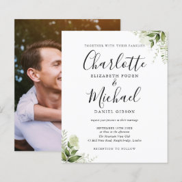 Budget Greenery Blätter Script Foto Wedding Einlad