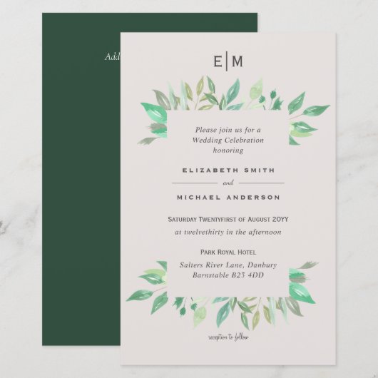 BUDGET Greenery Blush Blätter Wedding Einladungen  (Vorne/Hinten)