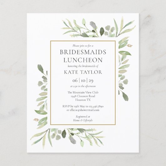 Budget Greenery Bridesmaids Luncheon Einladung (Vorderseite)