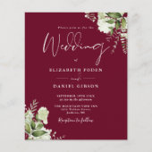 Budget Greenery Burgundy Wedding Einladung (Vorderseite)