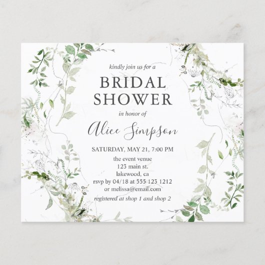 Budget Greenery Calligraphy Brautparty (Vorderseite)