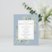 Budget Greenery Dusty Blue Bridal Tea Party Einlad (Stehend Vorderseite)