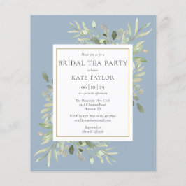 Budget Greenery Dusty Blue Bridal Tea Party Einlad