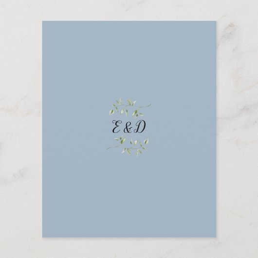 Budget Greenery Dusty Blue Wedding Einladung (Rückseite)